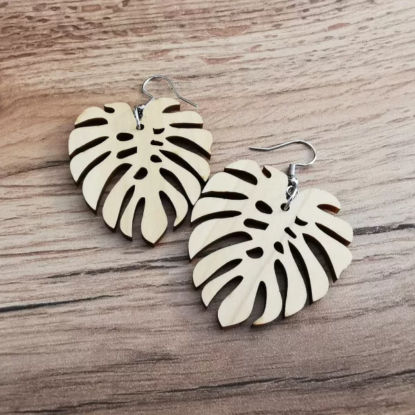 Boucles d'oreilles "Monstera" en bois de Peuplier
