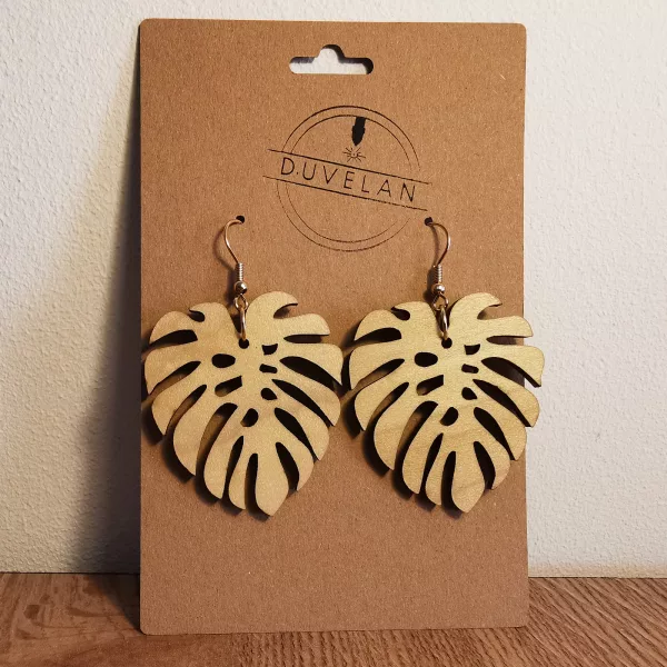 Boucles d'oreilles "Monstera" en bois de Peuplier