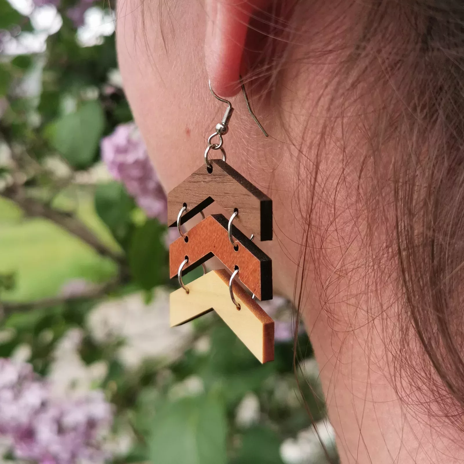 Boucles d'oreilles "Trio" en 3 essences de bois