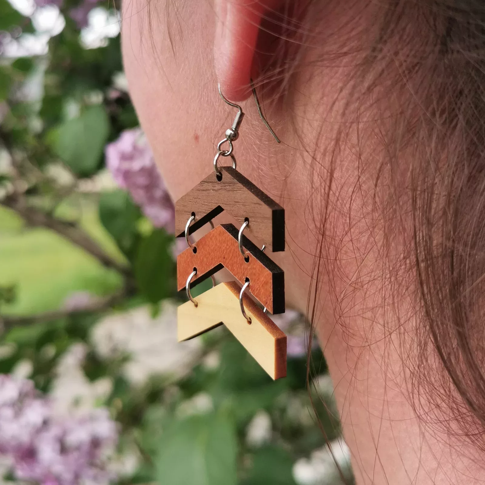 Boucles d'oreilles "Trio" en 3 essences de bois