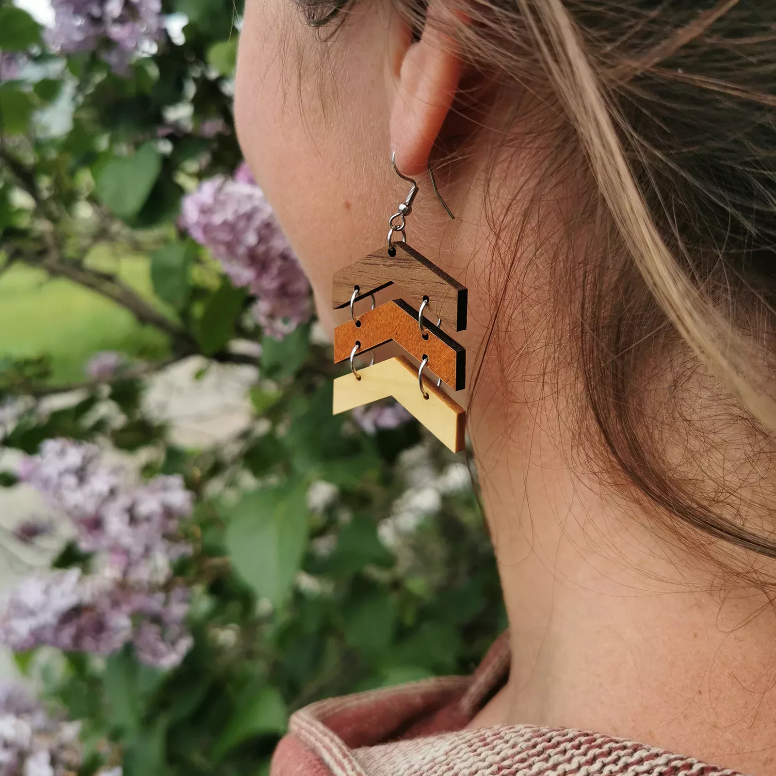 Boucles d'oreilles "Trio" en 3 essences de bois