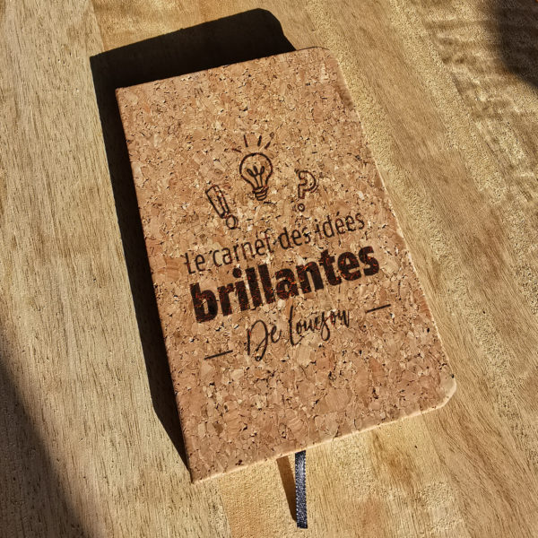 Carnet à notes / dessins en liège personnalisé au laser