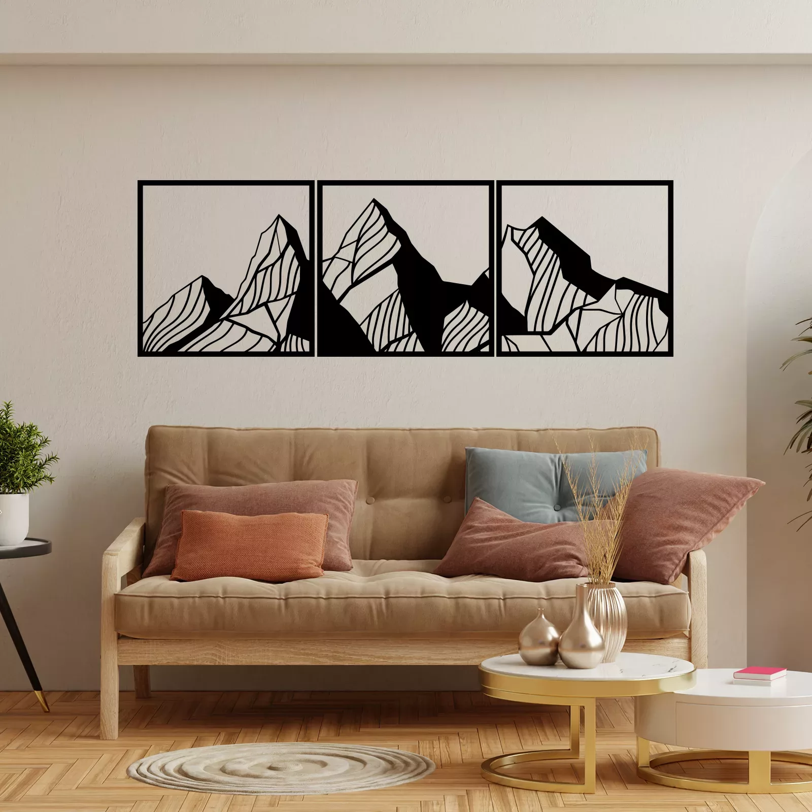 Triptyque évidé en bois noir - Les Aiguilles d'Arves