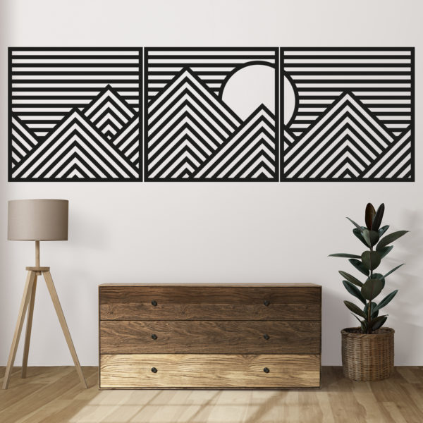Triptyque évidé en bois noir - Montagnes Géométriques