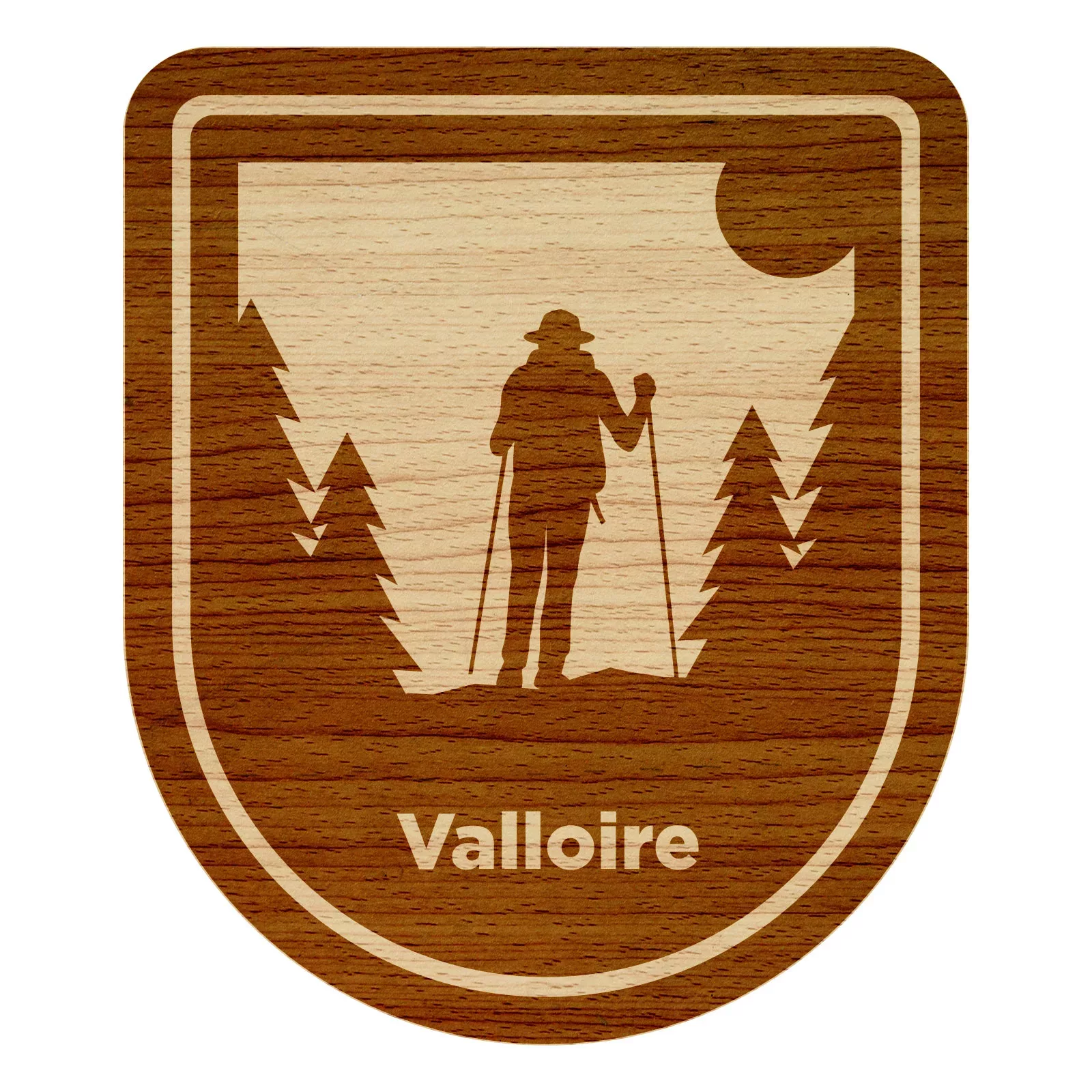 Magnet en bois : le randonneur