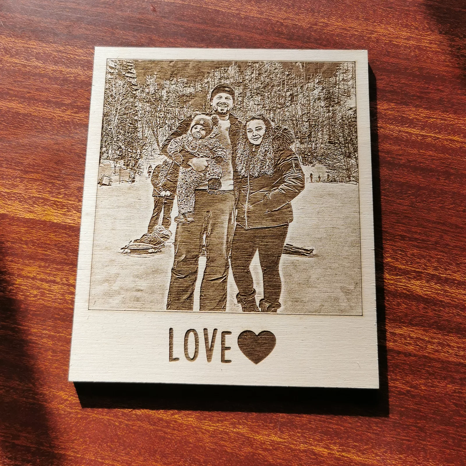 Gravure photo sur bois format Polaroid