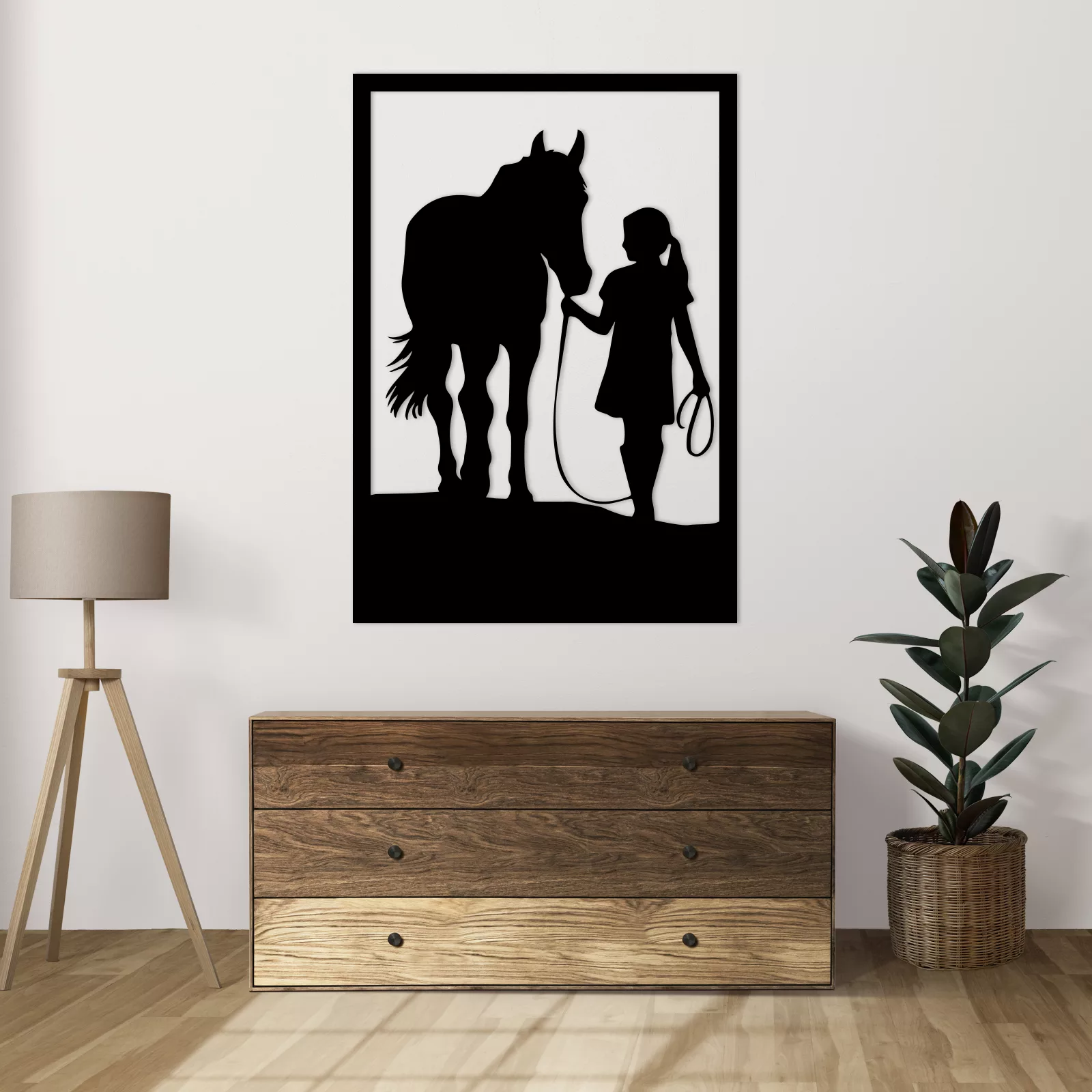 Tableau évidé en bois : "La Fille & Le Cheval"