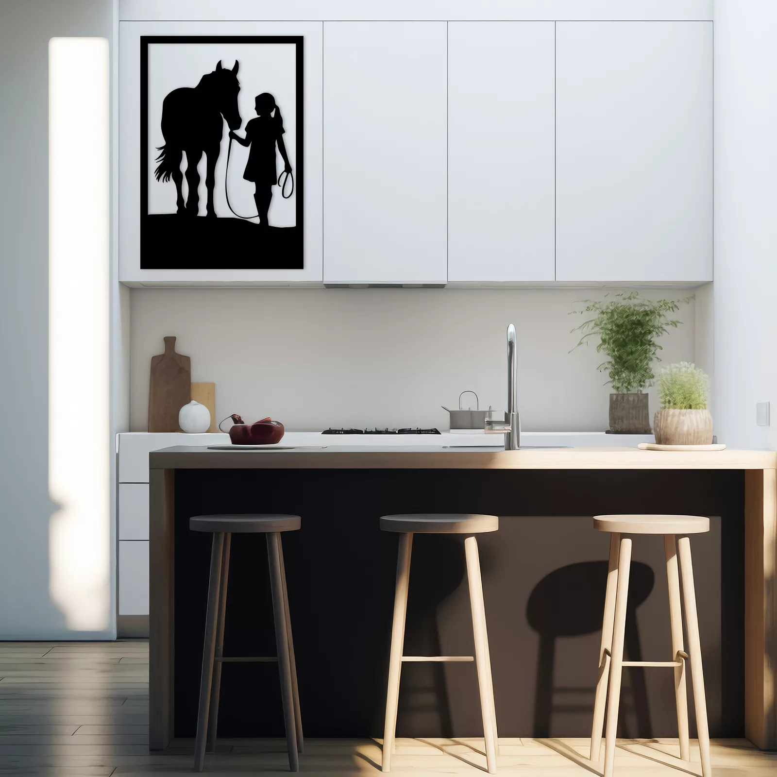 Tableau évidé en bois : "La Fille & Le Cheval"