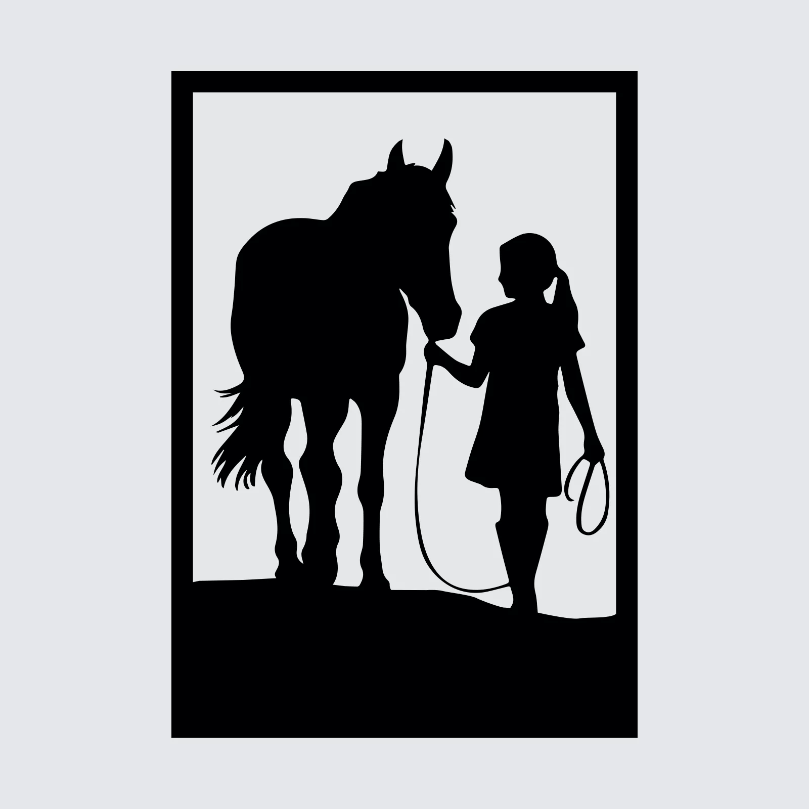 Tableau évidé en bois : "La Fille & Le Cheval"