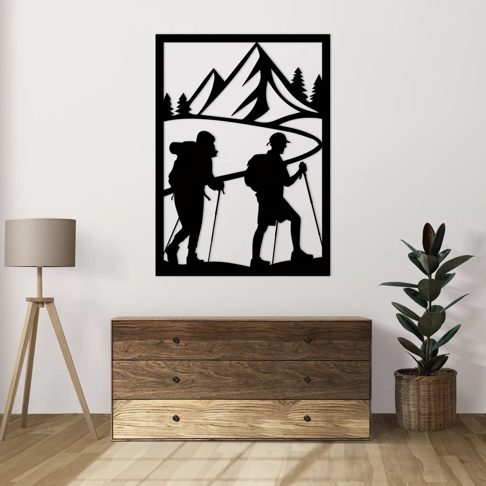 Tableau évidé en bois : "Les Randonneurs"