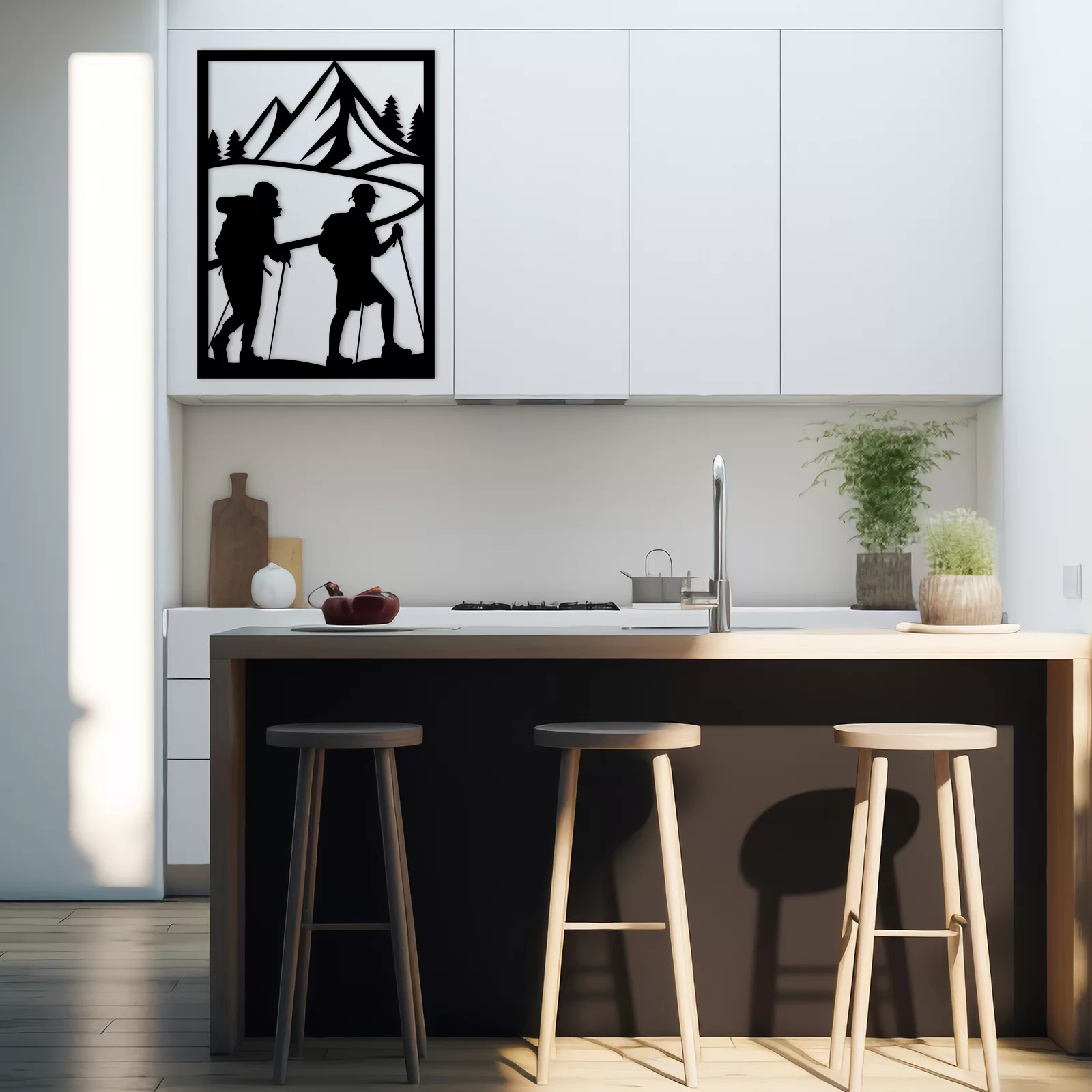 Tableau évidé en bois : "Les Randonneurs"