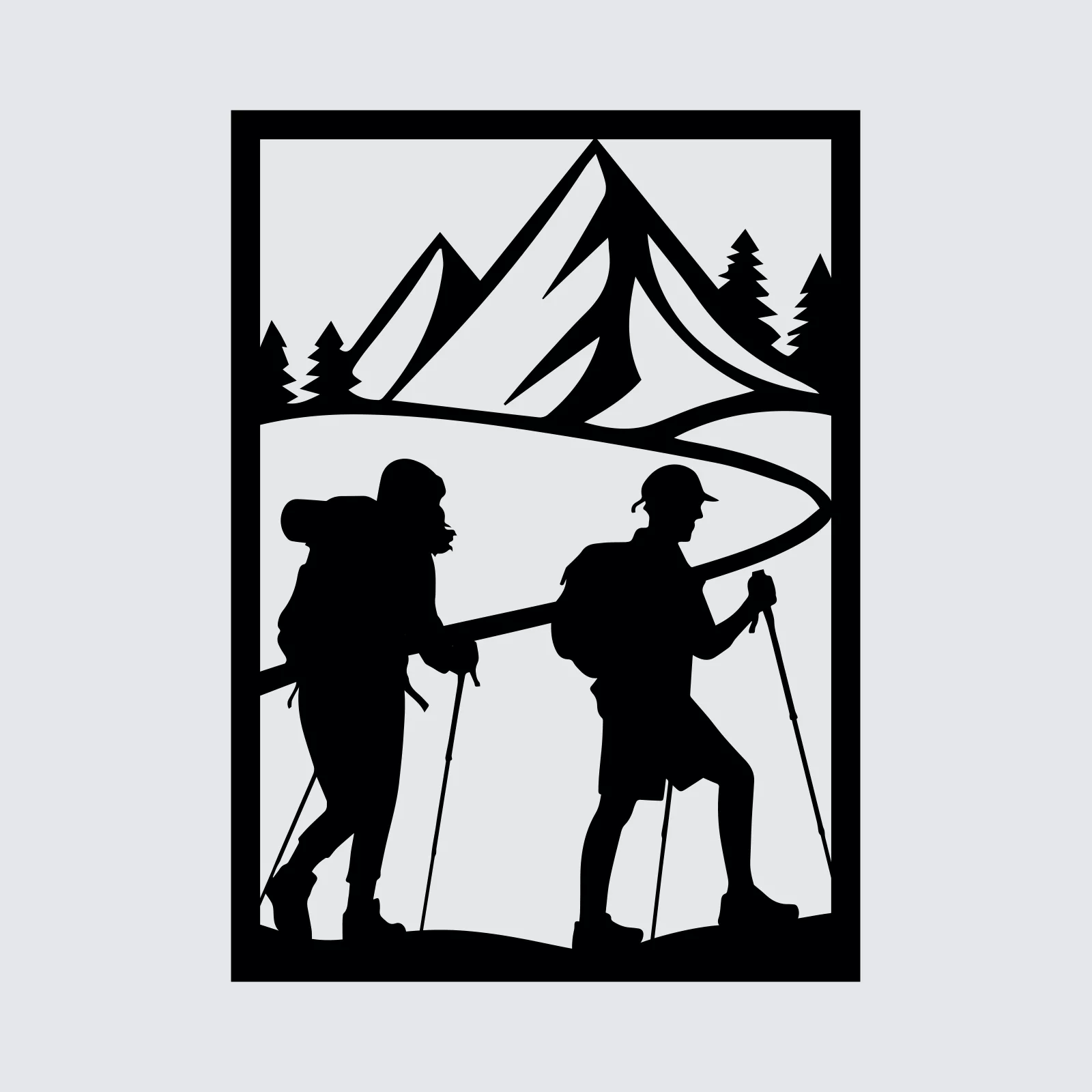 Tableau évidé en bois : "Les Randonneurs"