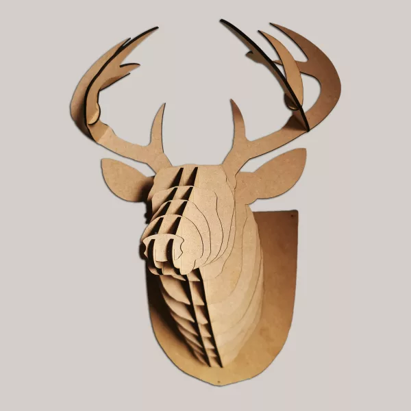 Tête De Cerf En Bois Sculptée 3D – Déco Murale Nordique Élégante Beige, Porte-Collier & Chapeau